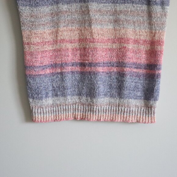 Northern Reflections Women's Sz L Multicolored Crew Striped‎ Crochet Tee Shirt - Picture 7 of 10